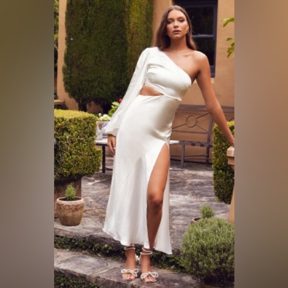 Showpo silky dress 1 arm dress with cutout